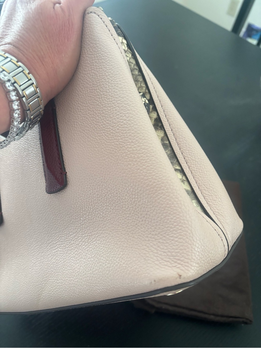kate spade Eva Pink and Burgundy Satchel with Snake-Print Accent - Picture 10 of 12